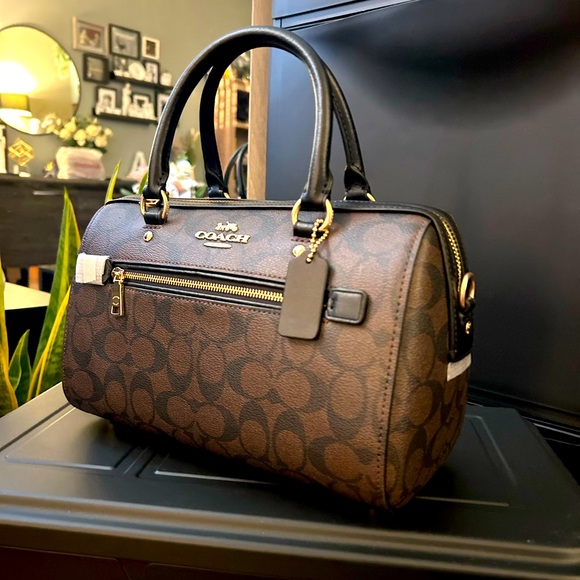 COACH Rowan Satchel In Signature Canvas, Black/Brown - Picture 5 of 9